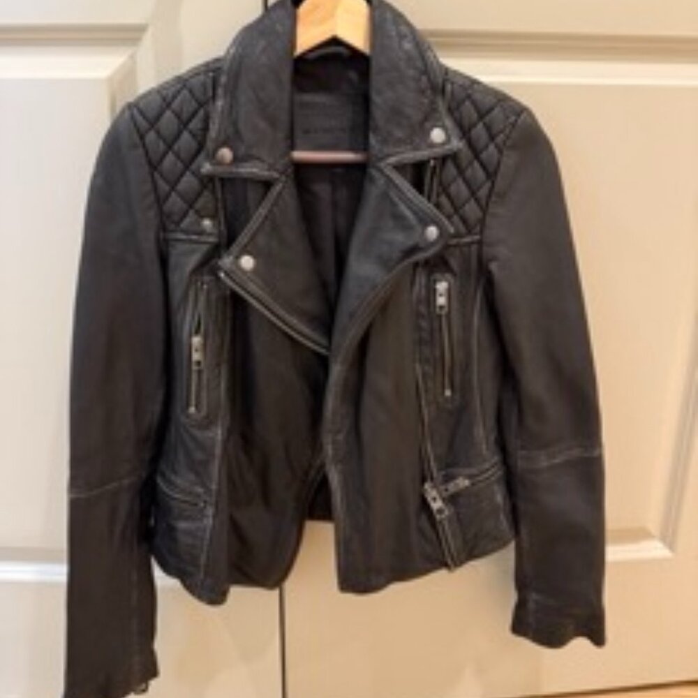 Cargo Distressed Leather Biker Jacket